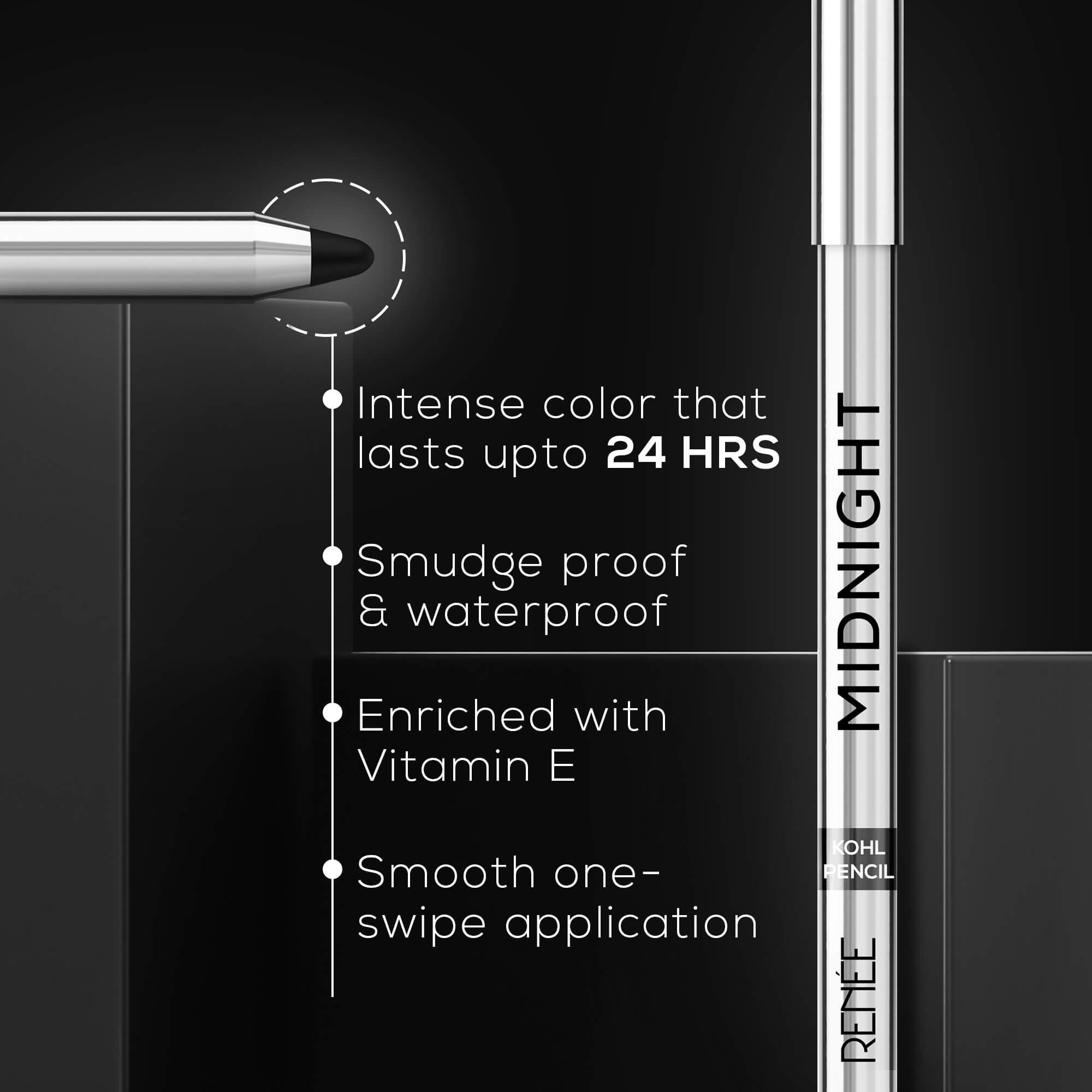 Renee Midnight Kohl Pencil – Intense Black, Long-Lasting, Smudge-Proof Perfection — image 3