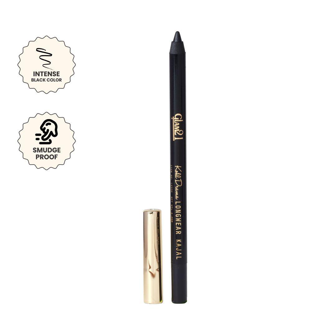 Glam21 Kohl Drama Long Wear Kajal | Intense Black, Smudge-Proof & Waterproof | 24HR Long-Lasting Kajal for Bold, Dramatic Eyes | Smooth Glide, High-Pigment Eye Pencil Glam21 Kohl Drama Long Wear Kajal | Intense Black, Smudge-Proof & Waterproof | 24HR Long-Lasting Kajal for Bold, Dramatic Eyes | Smooth Glide, High-Pigment Eye Pencil