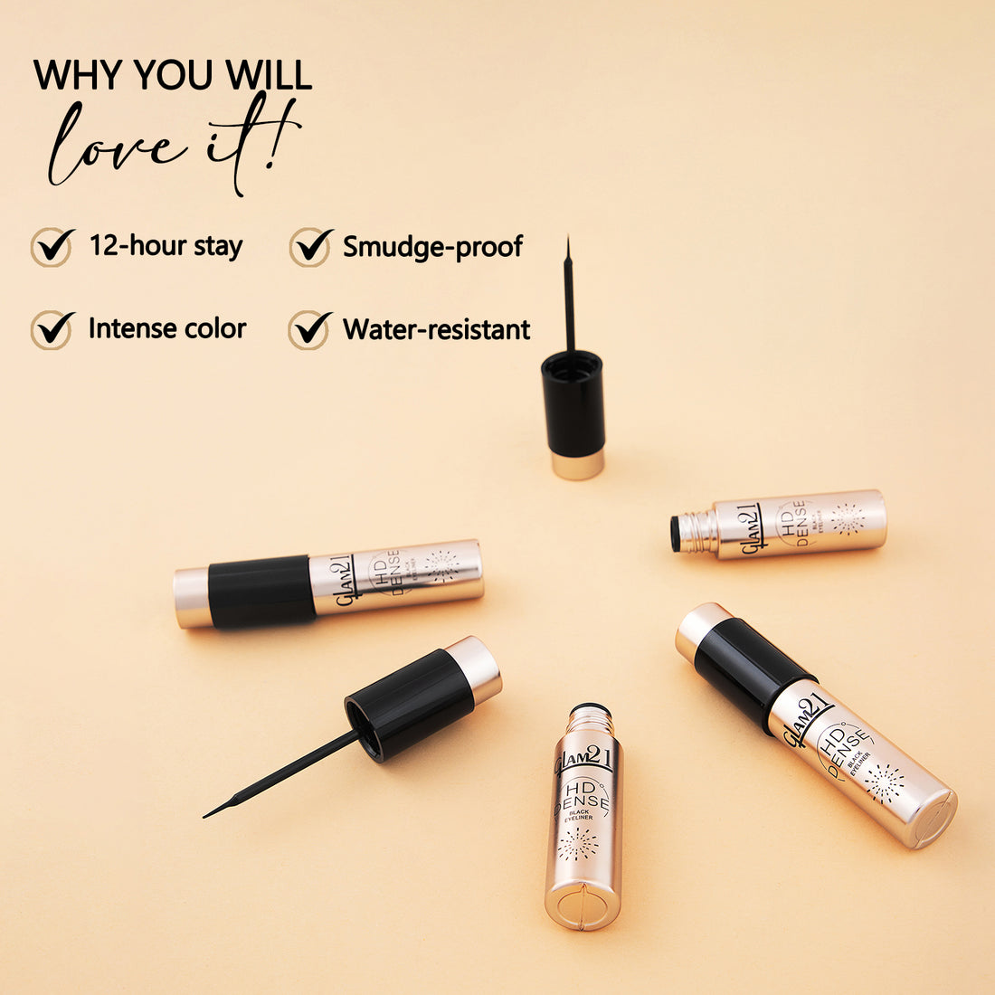 Glam21 HD Dense Black Eyeliner – Intense Black, Smudge-Proof & All-Day Wear — image 5