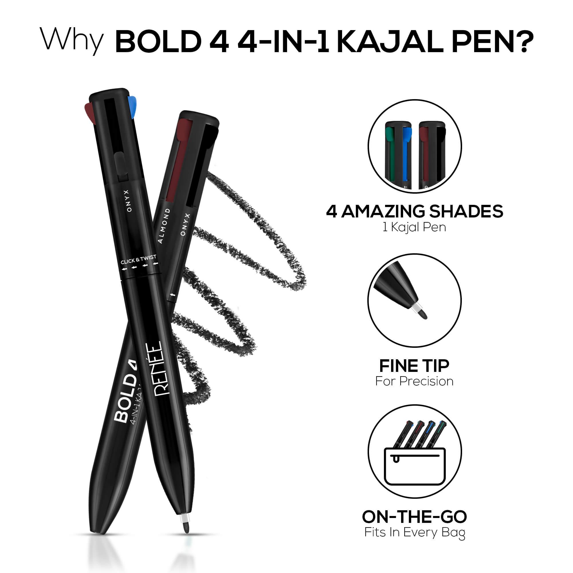 RENEE Bold 4-IN-1 Kajal — Intense, Smudge proof Definition for Girls & Women — image 3