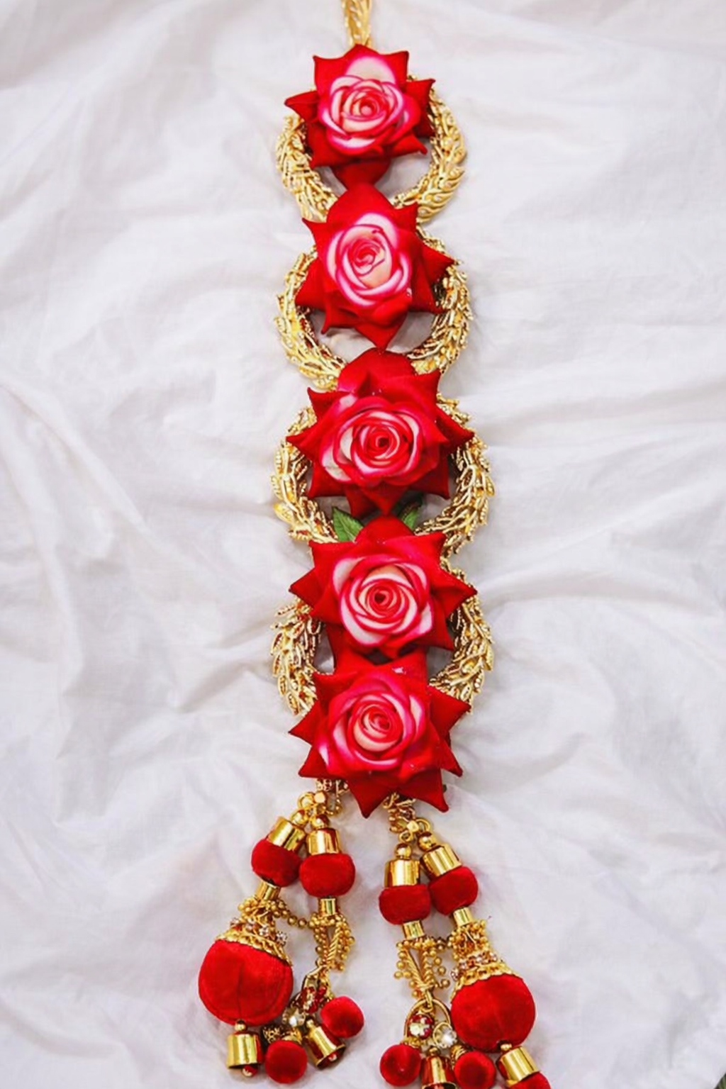 Elegant Red Rose Paranda for Women | Gold Plated Floral Hair Tassel | Bridal & Wedding Braid Accessory — image 2